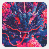 Fantastische Blossom Fury Dragon Vierkante Sticker (Voorkant)