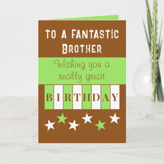 Fantastische broer bruin groene verjaardag kaart (Voorkant)