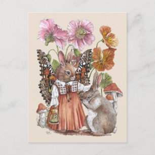 Fantastische Bunnerfly en Konijn Watercolor Kunst Briefkaart
