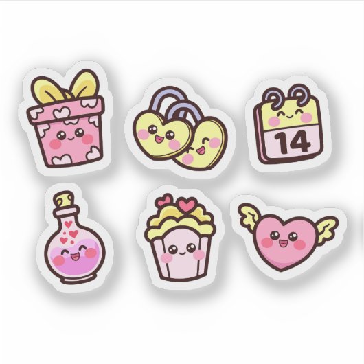 Fantastische cartoon liefde sticker set (Voorkant)