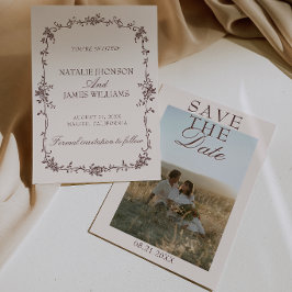 Fantastische Chocolade Bruine Bloemige Foto Retro Save The Date