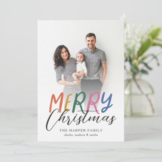 Fantastische Colorful Merry-kerstfoto Feestdagenkaart (Staand voorkant)