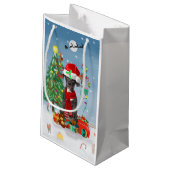 Fantastische danshond met kerstcadeaus klein cadeauzakje (Achterkant Gekanteld)