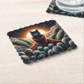 Fantastische digitale kunst: Night Sky Cat Omsinge Kartonnen Onderzetters (Gebogen)