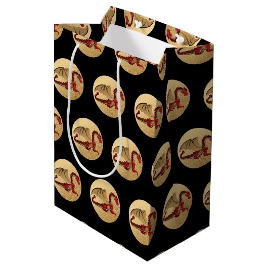 Fantastische Dragon Red en Gold v4 Medium Cadeauzakje (Achterkant Gekanteld)