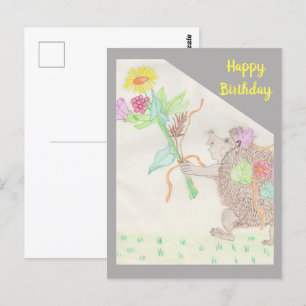 Fantastische Egel en Bloemen Boeket Verjaardagskaa Briefkaart