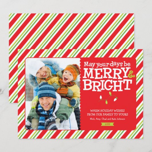 Fantastische en heldere kerstlichten en Stripes-fo Feestdagenkaart (Voorkant / Achterkant)