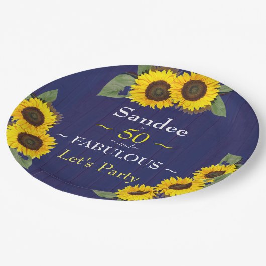 Fantastische en vijftigste verjaardag Moderne Blau Papieren Bordje (Gekanteld)