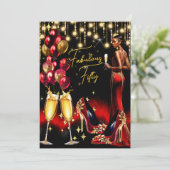 Fantastische etnische verjaardag rode champagne ju kaart (Staand voorkant)