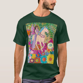 Fantastische fee zit op een eenhoorn in het veld v t-shirt