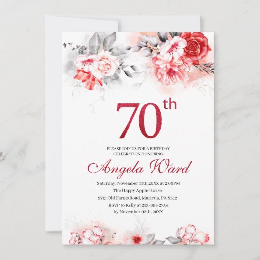 Fantastische feestdag 70e verjaardag florale glitt kaart (Voorkant)