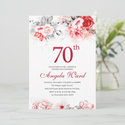 Fantastische feestdag 70e verjaardag florale glitt kaart (Staand voorkant)