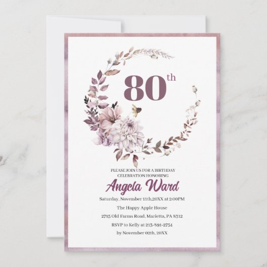 Fantastische feestdag 80e verjaardag florale glitt kaart (Voorkant)