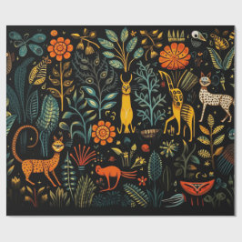 Fantastische flora en fauna op een donkere achterg cadeaupapier