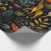 Fantastische flora en fauna op een donkere achterg cadeaupapier (Hoek)