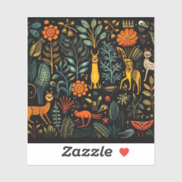 Fantastische flora en fauna op een donkere achterg sticker