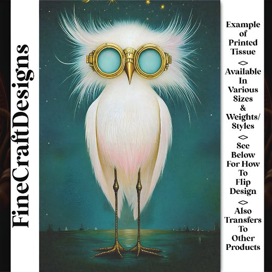 Fantastische Fluffy Cute Witte Vogel BS8 Découpage Tissuepapier