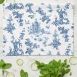 Fantastische fonteinen en bomen in toile-Blue Theedoek<br><div class="desc">Historisch naadloos aanpassen van een John Munn English gegraveerd met een textielpatroon van de jouy ca. 1770's met een klassiek monument voor Shakespeare,  fonteinen,  vogels en exotische floralen. Blauw op witte achtergrond.</div>