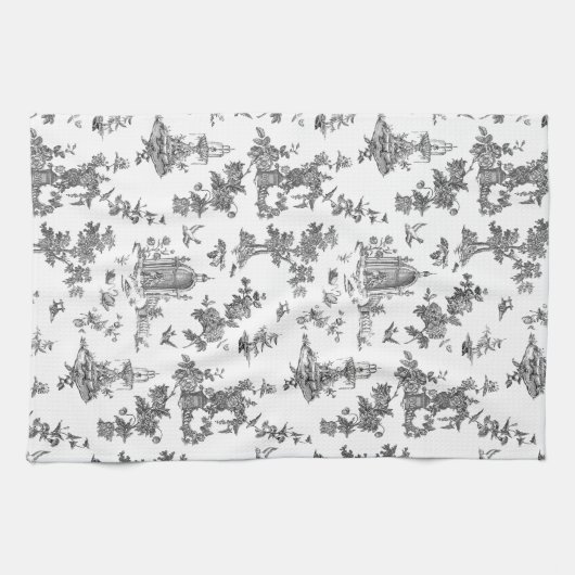  Fantastische fonteinen en bomen toile-B & W Theedoek (Horizontaal)
