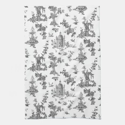 Fantastische fonteinen en bomen toile-B & W Theedoek (Verticaal)