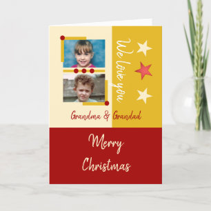 Fantastische foto's met kerstoma en rood goud feestdagen kaart