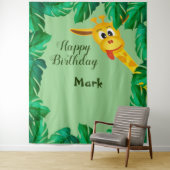 Fantastische Giraffe Safari Verjaardagsfoto Achter Wandkleed (In situ)