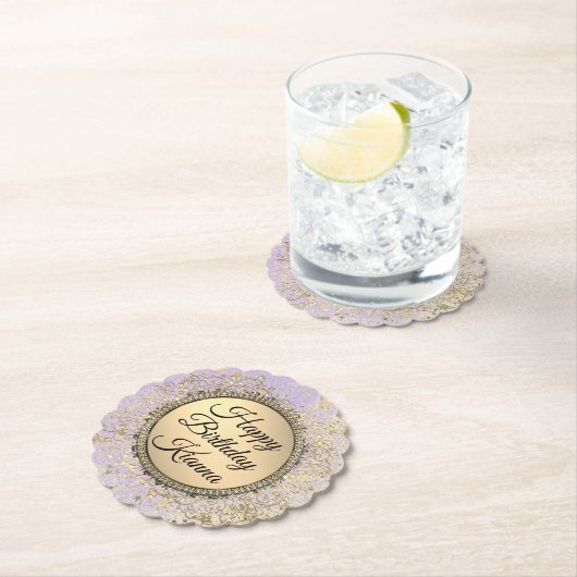 Fantastische Glittery Starry Lavender Birthday Kartonnen Onderzetters (Insitu)