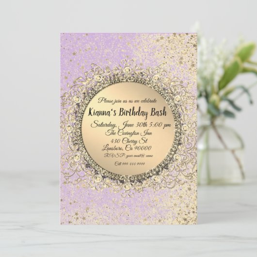 Fantastische Glittery Stars Lavender Birthday (Staand voorkant)