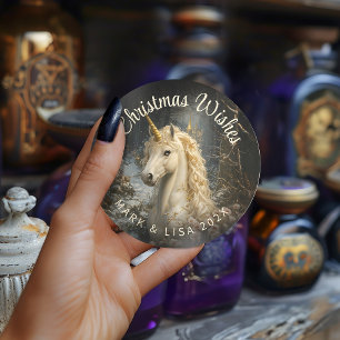 Fantastische Gouden Hoorn Eenhoring Bos Betoverd Ronde Sticker