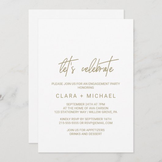 Fantastische Gouden Kalligrafie Laten we Feestvier Kaart (Voorkant / Achterkant)