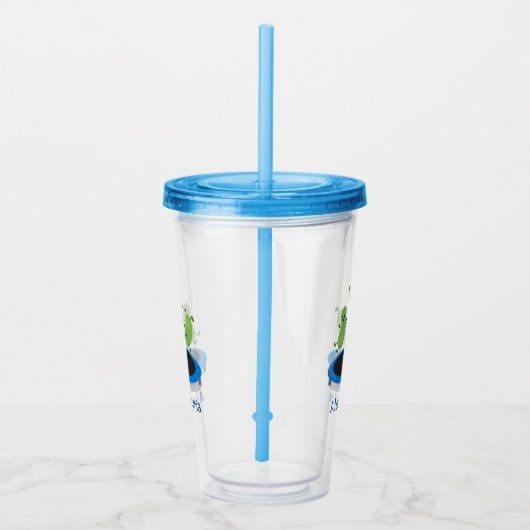 Fantastische groene bonen op trampoline-cartoon acryl drinkbeker (Rechts)