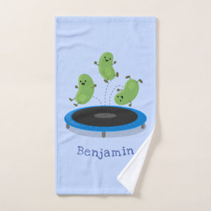 Fantastische groene bonen op trampoline-cartoon bad handdoek