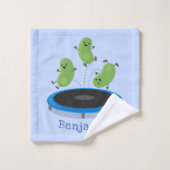 Fantastische groene bonen op trampoline-cartoon bad handdoek (Wasdoekje)