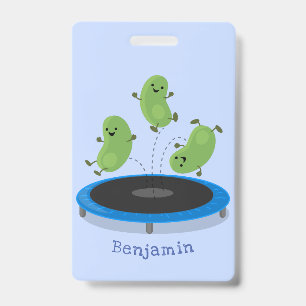 Fantastische groene bonen op trampoline-cartoon badge
