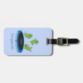 Fantastische groene bonen op trampoline-cartoon bagagelabel (Voorkant horizontaal)