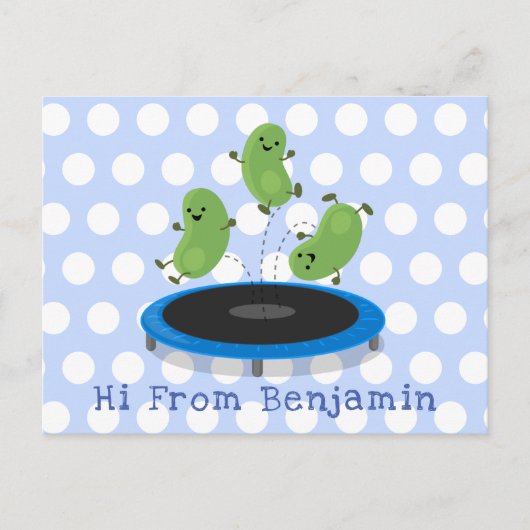 Fantastische groene bonen op trampoline-cartoon briefkaart (Voorkant)