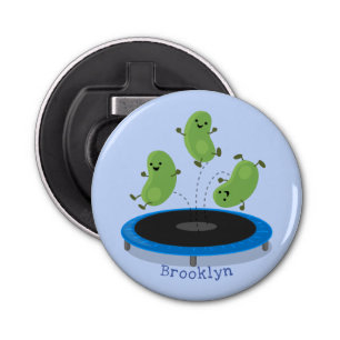 Fantastische groene bonen op trampoline-cartoon button flesopener