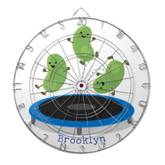 Fantastische groene bonen op trampoline-cartoon dartbord (Voorkant)
