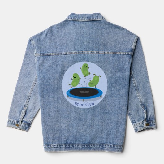 Fantastische groene bonen op trampoline-cartoon denim jacket (Achterkant)