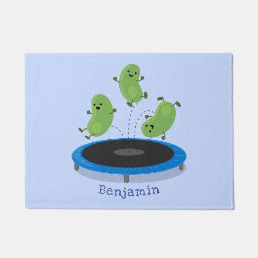 Fantastische groene bonen op trampoline-cartoon deurmat (Voorkant)
