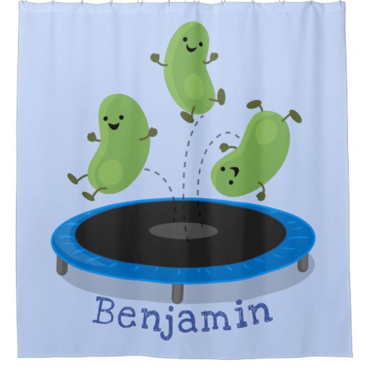 Fantastische groene bonen op trampoline-cartoon douchegordijn (Voorkant)