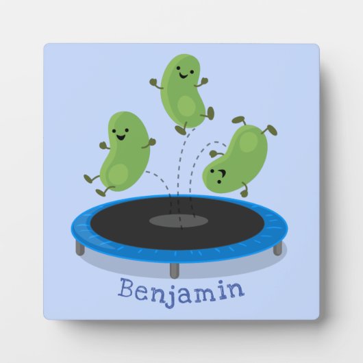 Fantastische groene bonen op trampoline-cartoon fotoplaat (Voorkant)