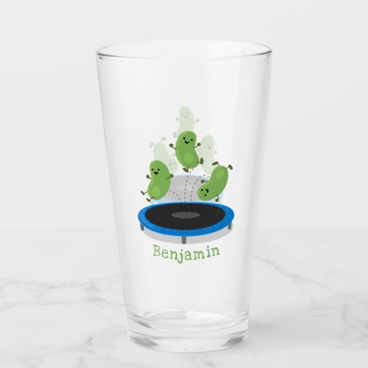 Fantastische groene bonen op trampoline-cartoon glas (Voorkant)