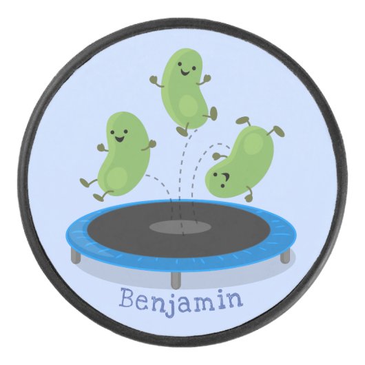 Fantastische groene bonen op trampoline-cartoon hockey puck (Voorkant)