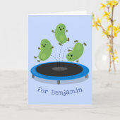 Fantastische groene bonen op trampoline-cartoon kaart (Gele Bloem)