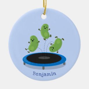 Fantastische groene bonen op trampoline-cartoon keramisch ornament