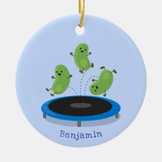Fantastische groene bonen op trampoline-cartoon keramisch ornament (Voorkant)