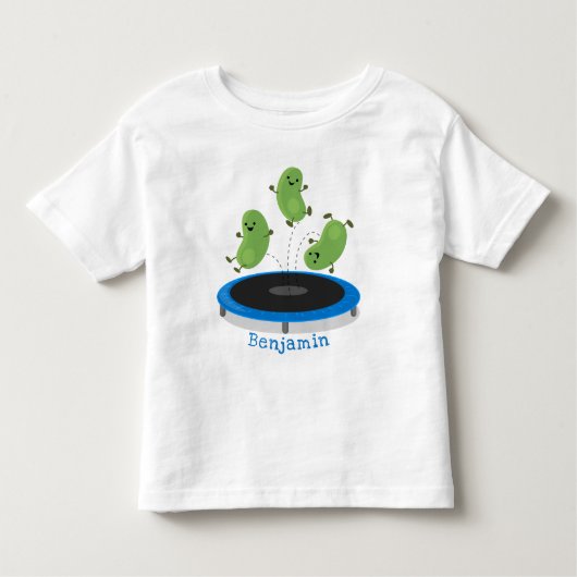 Fantastische groene bonen op trampoline-cartoon kinder shirts (Voorkant)