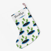 Fantastische groene bonen op trampoline-cartoon kleine kerstsok (Achterkant (Hangend))