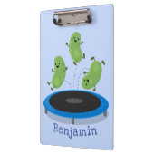 Fantastische groene bonen op trampoline-cartoon klembord (Links)